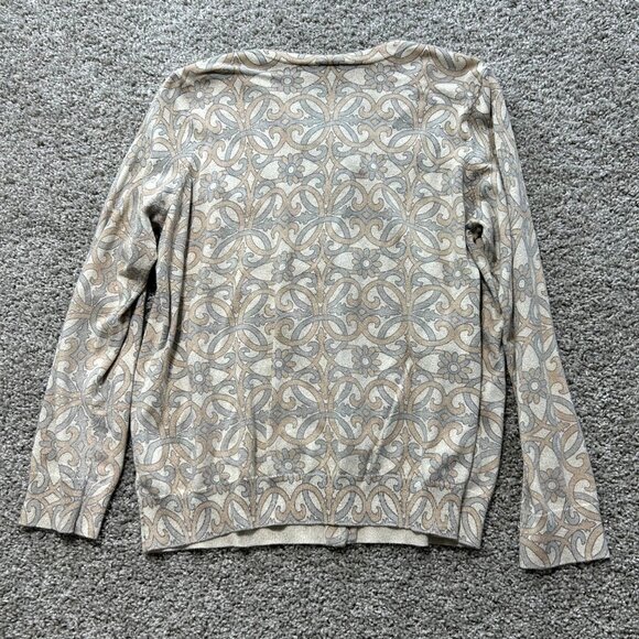 Talbots Womens 1X Floral Paisley Cardigan Sweater Button Front Beige & Gray - Picture 8 of 8